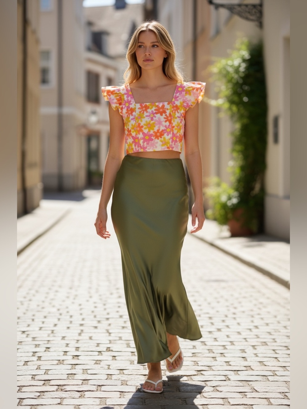190 • Summer Floral Crop Top | Denim Ruffle Sleeve Top